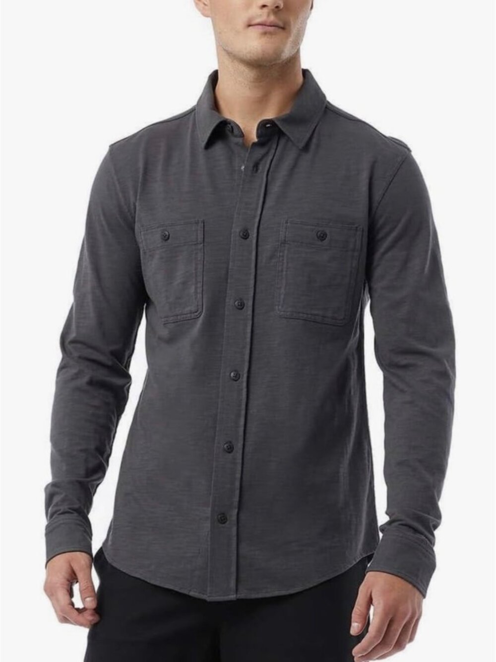 32 DEGREES Solid Gray Men's Knit Button-Up Collared Long Sleeve Shirt NWT Large